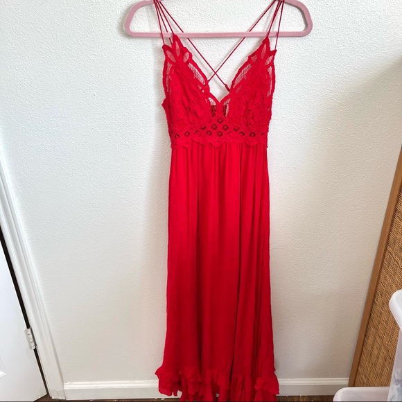 Free People / NWT FP One Bright Red Adella Maxi Slip Dress - Picture 4 of 8